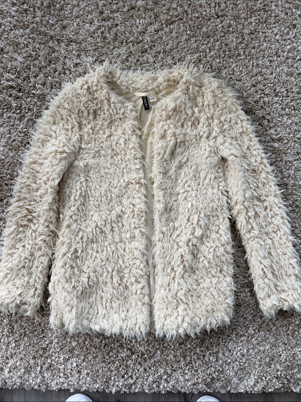 H&M Cream Faux Fur Open-Front Jacket